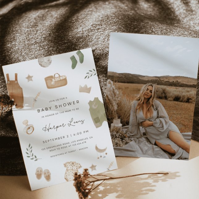 Geschlechtsneutrale Kleidung Foto Babydusche Einladung (Von Creator hochgeladen)