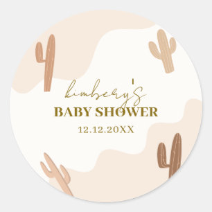Geschlechtsneutrale moderne Boho-Kaktus-Baby-Party Runder Aufkleber