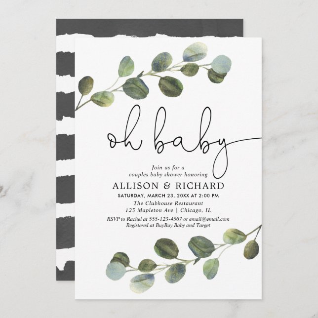 Geschlechtsneutrale Paare Babydusche Eukalyptus Einladung