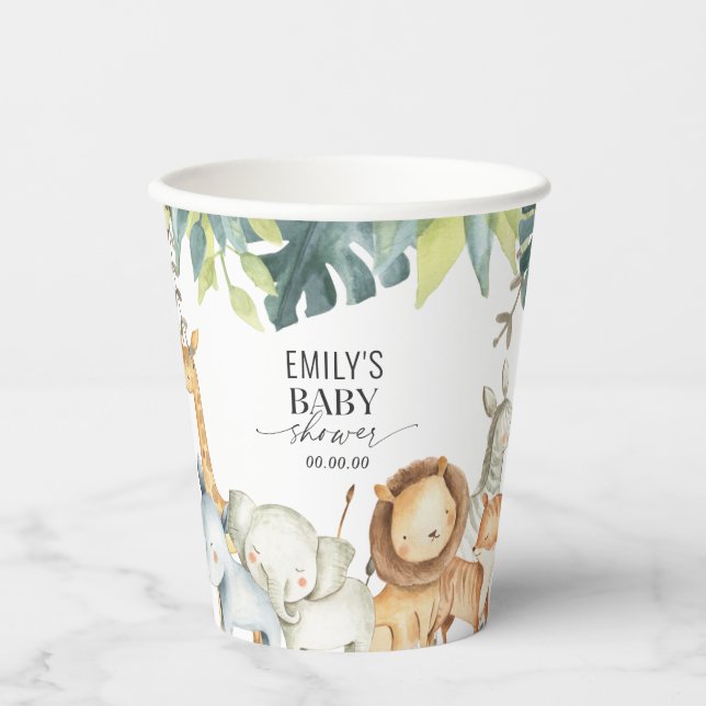 Geschlechtsneutrale Safari-Dschungeltierdusche Pappbecher (Vorderseite)