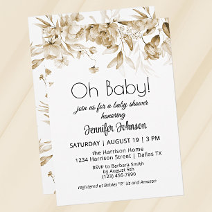 Geschlechtsneutrale Sepia-Vintage-Blumen-Babyparty Einladung