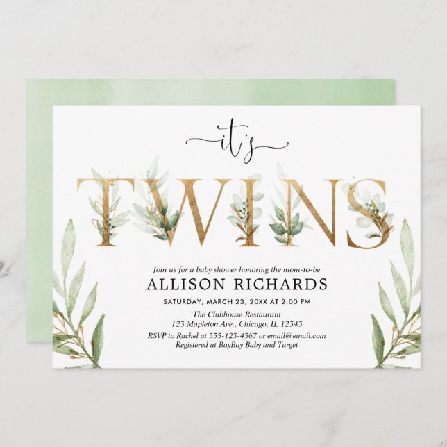 Geschlechtsneutrale Zwillinge, Babydusche Einladung (Vorne/Hinten)