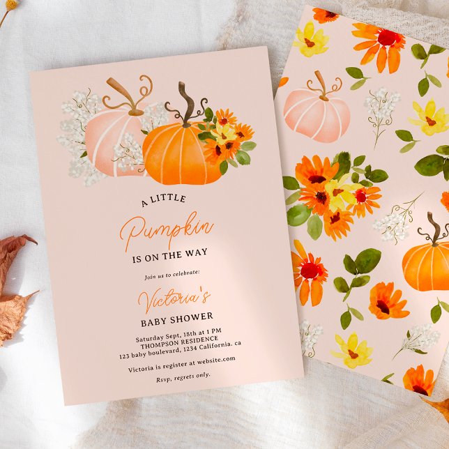 Geschlechtsneutraler Fall kleine Kürbisbrunnendusc Einladung (Gender neutral fall little pumpkin baby shower invitation)
