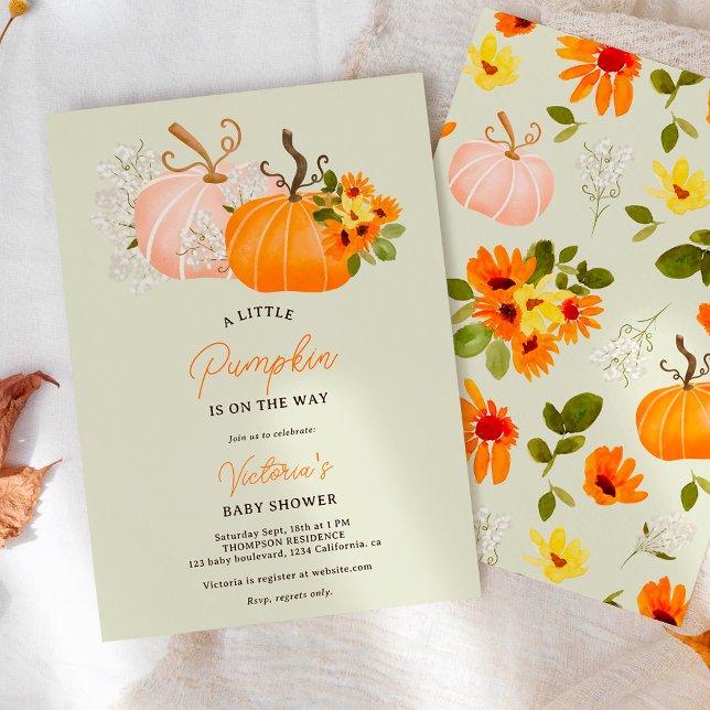 Geschlechtsneutraler Fall kleine Kürbisbrunnendusc Einladung (Gender neutral fall little pumpkin baby shower invitation)