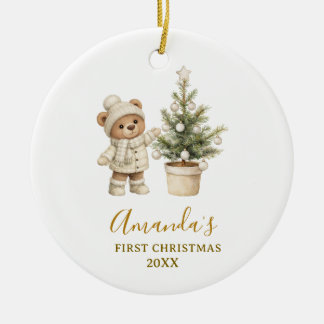 Geschlechtsneutrales Bärchen zum ersten Weihnachte Keramik Ornament