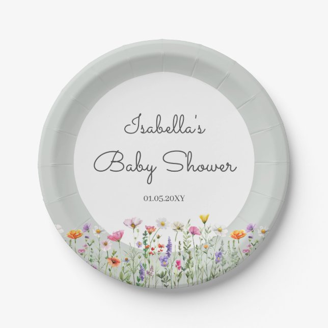 Geschlechtsneutrales Boho-Wildblumen-Baby-Shower Pappteller (Vorderseite)