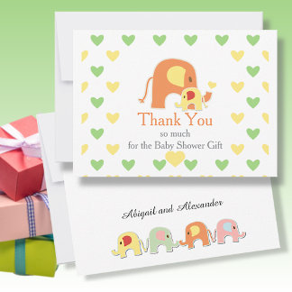 Geschlechtsneutrales Elefantenthema-Baby-Shower Dankeskarte