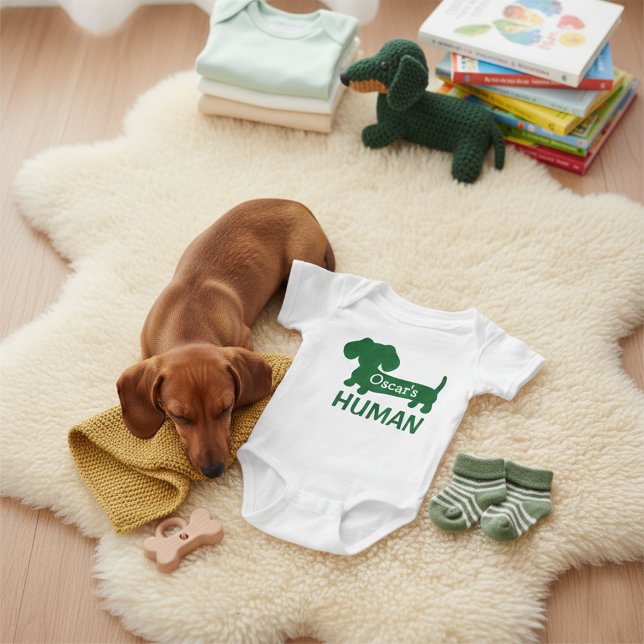 Geschlechtsneutrales menschliches Personalisierte  Baby Strampler (Dachshund's Gender Neutral Human Personalized Baby Bodysuit)