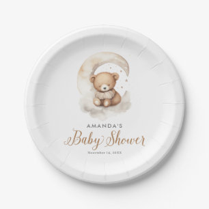 Geschlechtsneutrales Teddybär Mond Sterne Babypart Pappteller