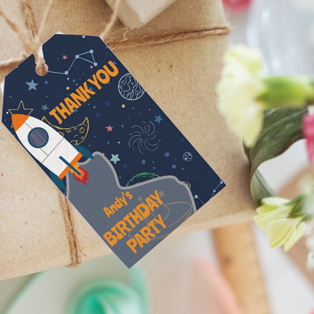 Geschlechtsneutrales Weltraum 1. Geburtstags Danke Geschenkanhänger (Gender Neutral Outer Space 1st Birthday Thank You Gift Tags)