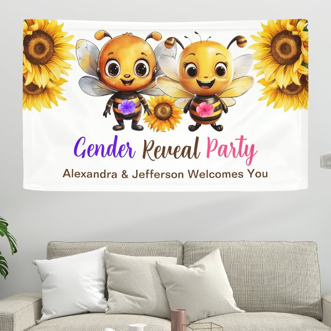 Geschlechtsoffensichtliches Party Er oder sie Baby Banner (Gender Reveal Party He or She Baby Bee Welcome Banner)