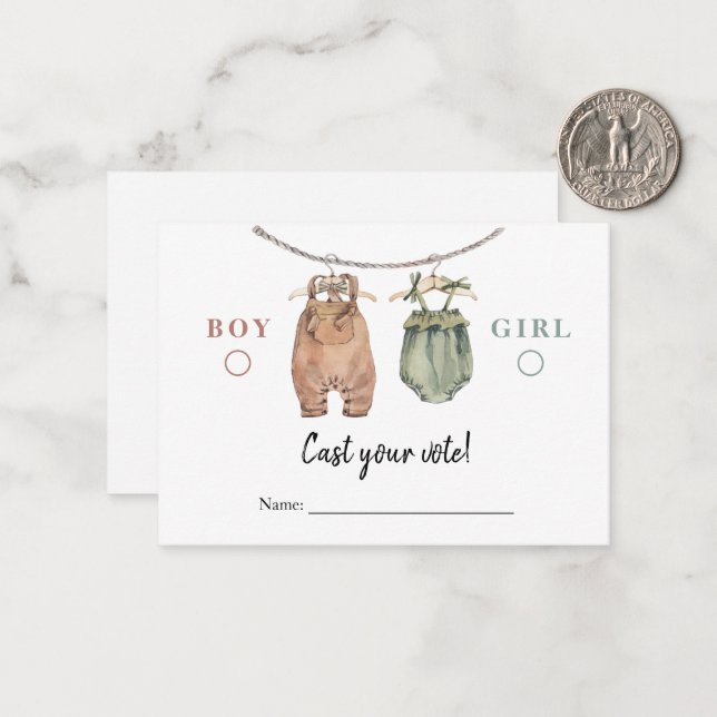 Geschlechtsspezifische Abstimmungskarte Boho Kleid Mitteilungskarte (Vorderseite/Rückseite Beispiel)