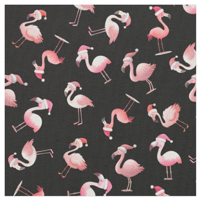 Geschleuderte Weihnachtsflamingos auf Schwarz Stoff (Nahaufnahme)
