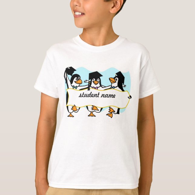 Geschlossen Pinguine mit Banner T-Shirt (Vorderseite)