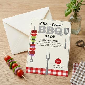 Geschmack des Sommer-BBQ-Bash-Rot-Gingham-Karo Einladung