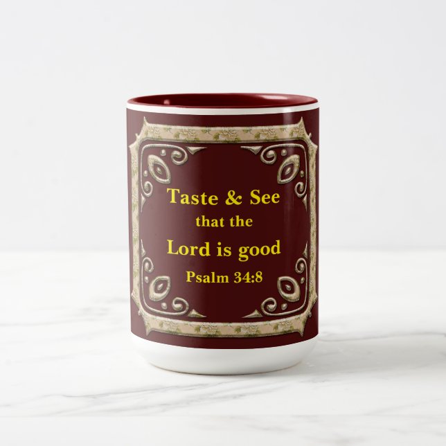 Geschmack & Sehen, dass der Herr ist gut. Psalm 34 Zweifarbige Tasse (Mittel)