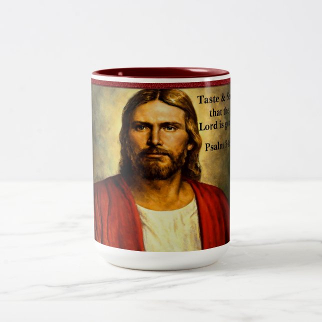 Geschmack & Sehen, dass der Herr ist gut. Psalm 34 Zweifarbige Tasse (Mittel)