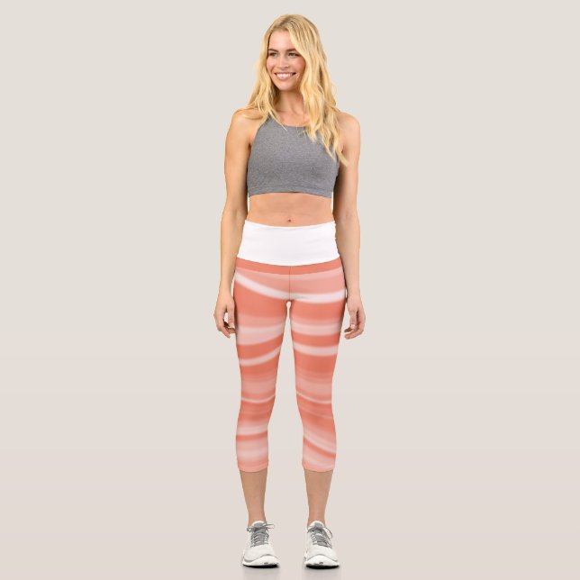 Geschmackvoll weiß, einfarbige, unscharfe Streifen Capri Leggings (Vorderseite)