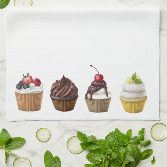 Geschmackvolle Muffins mit Creme und Beeren Geschirrtuch (Gefaltet)