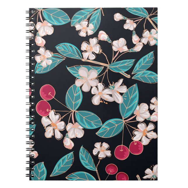 Geschmackvolle, saftige Kirschen. Nahtloser Hinter Notizblock (Vorderseite)