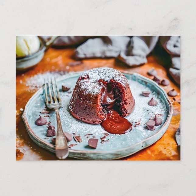 Geschmackvolle Schokolade Lava Cake Geburtstag Feiertagspostkarte (Vorderseite)