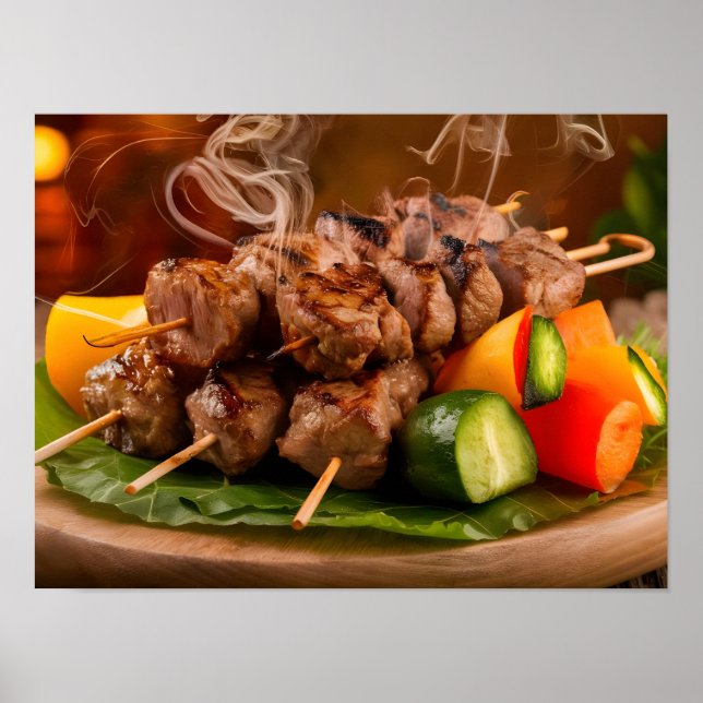 Geschmackvolle Shish Kebab- und Grillteigspieße Poster (Vorne)