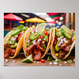 Geschmackvolle Tacos: Iconische mexikanische Fast  Poster