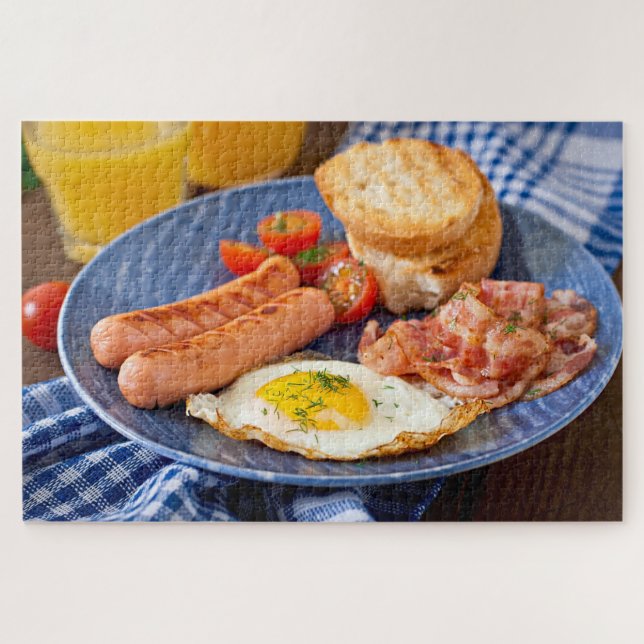 Geschmackvolles Frühstück Bacon Eggs Rustikal Puzzle (Horizontal)