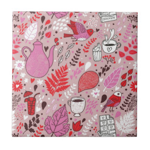 Geschmackvolles Muster mit Vögeln und Blumen Fliese