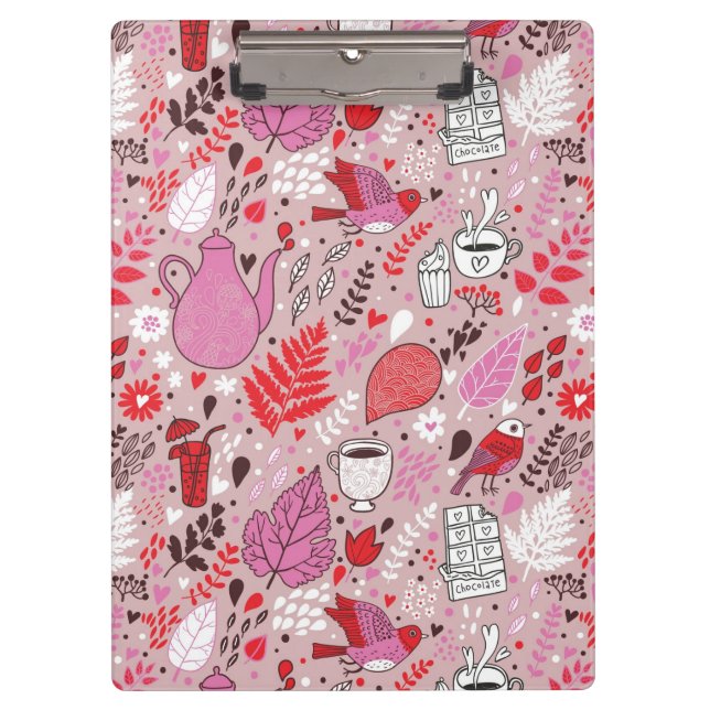 Geschmackvolles Muster mit Vögeln und Blumen Klemmbrett (Vorderseite)