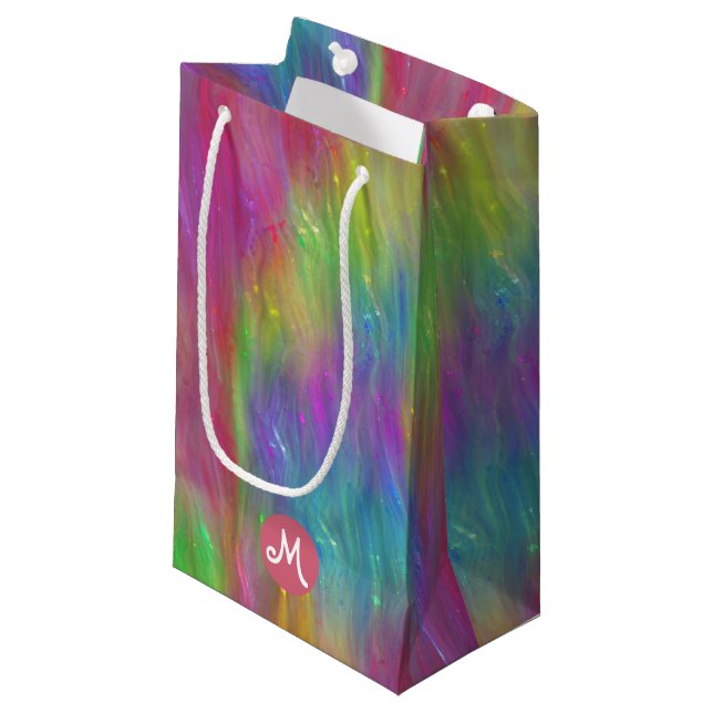 Geschmolzene Rainbow-Glass-Monogram-Geschenktasche Kleine Geschenktüte (Vorderseite Schrägansicht)
