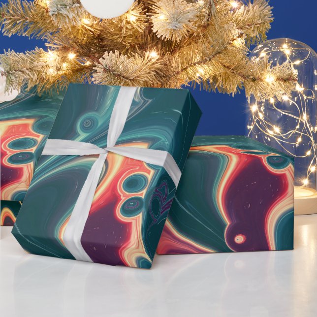 Geschmolzene Wellen in Mitternachtsbewegung Geschenkpapier (Feiertage)