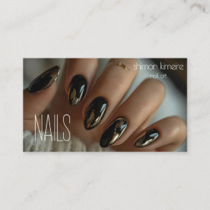 Geschmolzenes Gold Chrome auf schwarzer Nagelkunst Visitenkarte