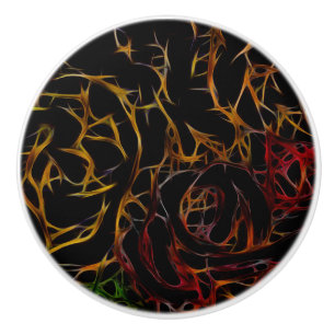 Geschmolzenes Rot Orange Grün Schwarz Abstraktes L Keramikknauf