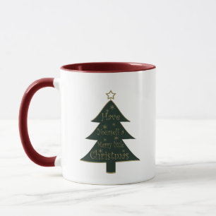 Geschmückte moderne frische Weihnachtannenbäume Tasse