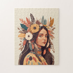 Geschmückte schöne indianische Frau Puzzle