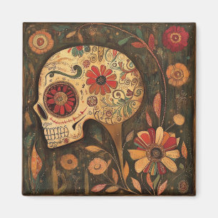 Geschmückter Herbsttag Totenkopf des Totenfestes Magnet