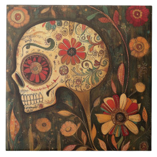 Geschmückter Herbsttag Totenkopf Fliese