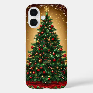 Geschmückter Weihnachtsbaum in einer Winterszene iPhone 16 Hülle