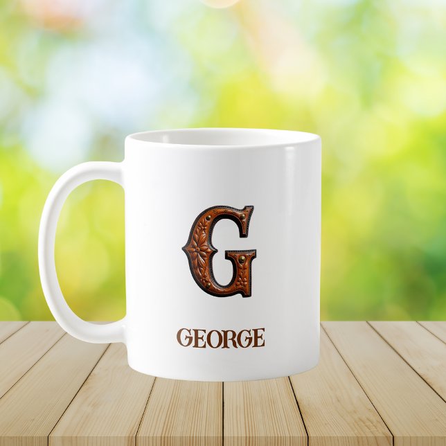 Geschmücktes westliches Lederinitial-Monogramm G Kaffeetasse (Von Creator hochgeladen)