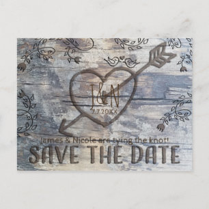 Geschnittenes Herz in Holzliebhaber, Datum speiche Ankündigungspostkarte