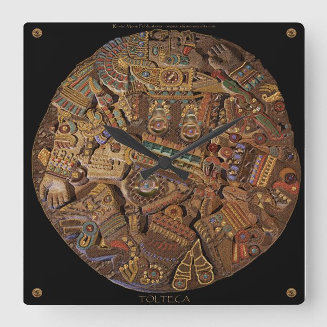 Geschnitzte aztekische mexikanische quadratische wanduhr (Vorderseite)
