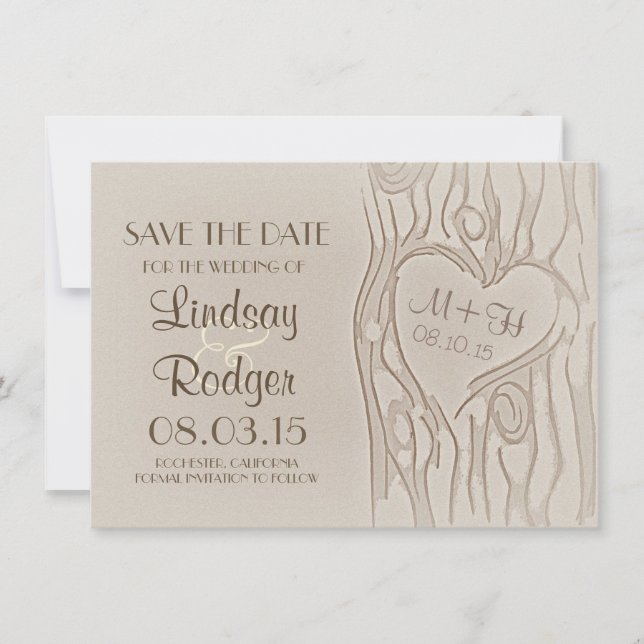 geschnitzte Baum-Rustical-Save-the-Date-Karten Save The Date (Vorderseite)