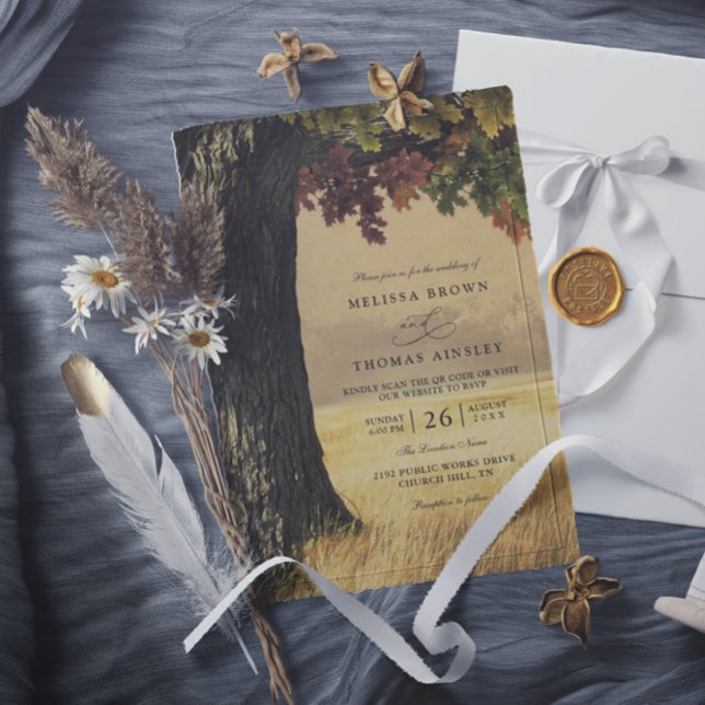 Geschnitzte Eiche Rustikale QR Code Hochzeit Einladung (Von Creator hochgeladen)