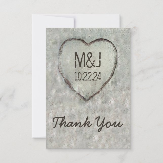 Geschnitzte Herz-Birken-Baum-Hochzeit danken Ihnen Dankeskarte (Vorderseite)