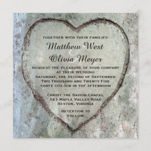 Geschnitzte Herz-Birken-Baum-Hochzeit Einladung