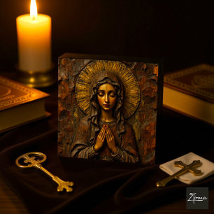 Geschnitzte Hingabe Holz-Maria Fliese