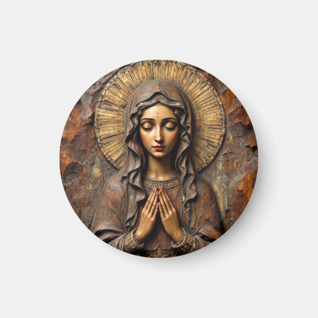 Geschnitzte Hingabe Holz-Maria Magnet (Vorne)