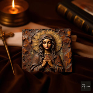 Geschnitzte Hingabe Holzmadonna Adressaufkleber