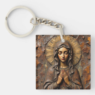 Geschnitzte Hingabe Holzmadonna Schlüsselanhänger
